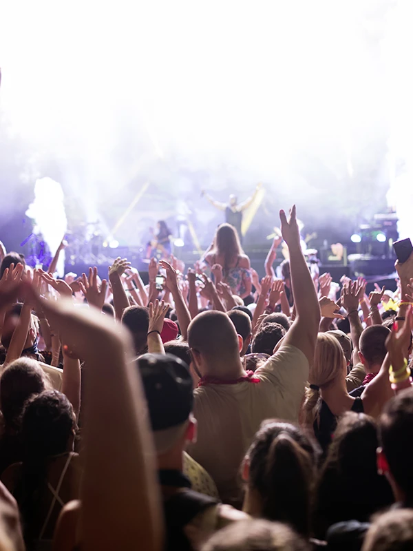 Ausgelassene Stimmung bei einem Live-Event mit jubelnder Menschenmenge – unvergessliche Erlebnisse und besondere Abende rund um die Villa Vie.